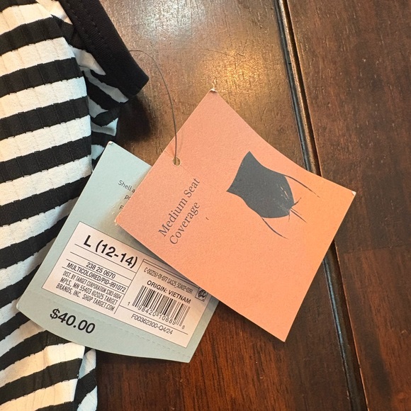 Shade & Shore Striped Black and White One Piece Swimsuit Size 12/14 - Picture 2 of 3